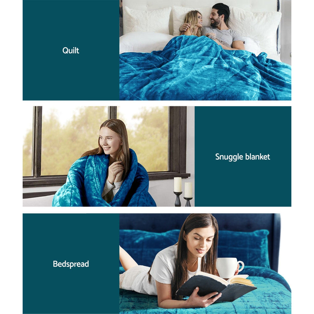 Giselle Bedding Faux Mink Quilt Queen Size Teal