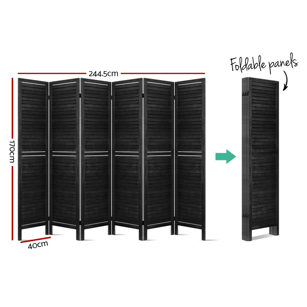 Artiss 6 Panel Room Divider Screen Privacy Wood Dividers Timber Stand Black