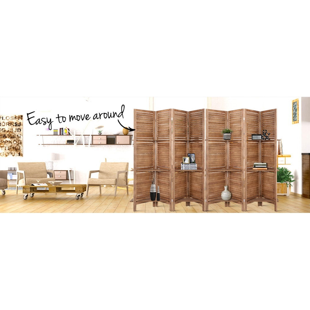 Artiss Room Divider Screen 8 Panel Privacy Dividers Shelf Wooden Timber Stand