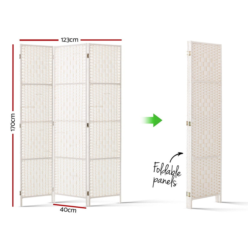 Artiss 3 Panels Room Divider Screen Privacy Rattan Timber Fold Woven Stand White
