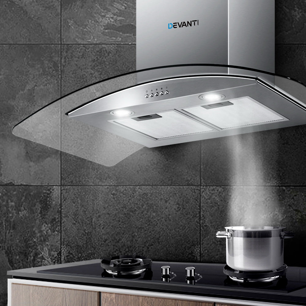 Devanti Range Hood 900mm Rangehood Kitchen Stainless Glass Canopy 90cm