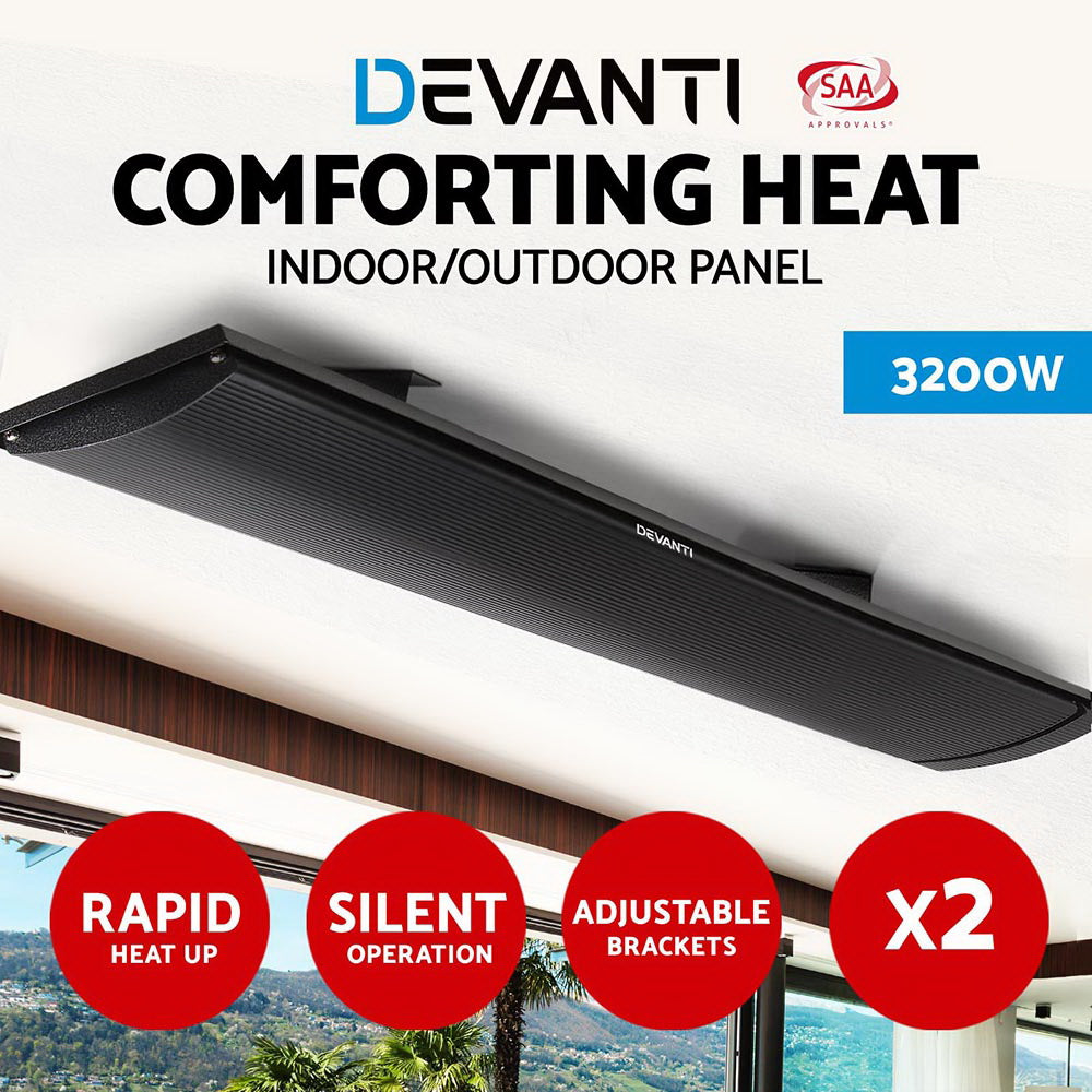 Devanti 2X 3200W Electric Radiant Heating Panel Outdoor Home Strip Heater Heat