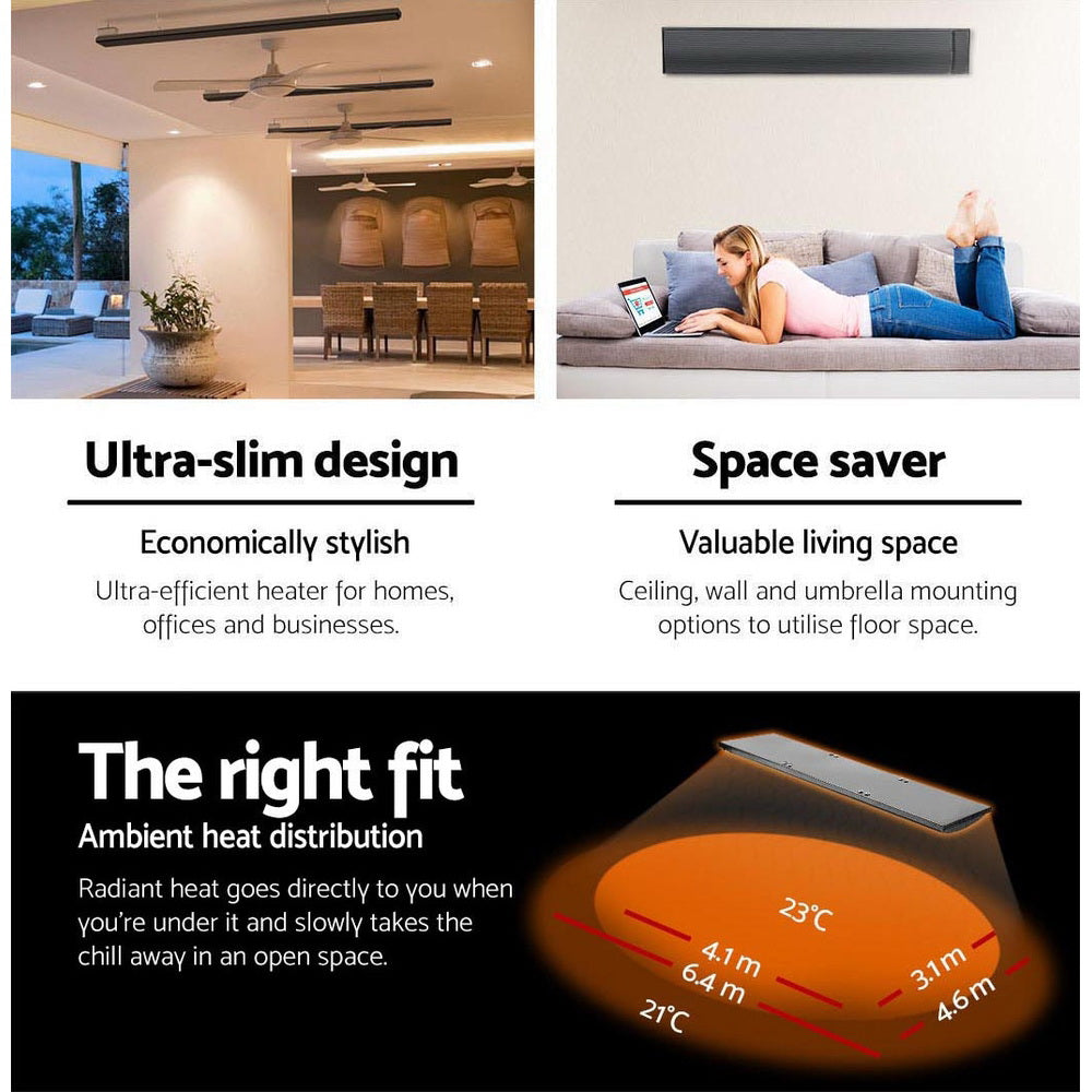 Devanti 2X 3200W Electric Radiant Heating Panel Outdoor Home Strip Heater Heat