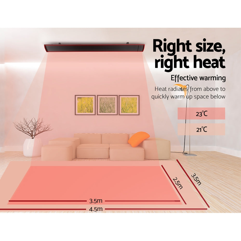 Devanti 2X 2400W Outdoor Strip Heater Electric Infrared Radiant Panel Heat Black