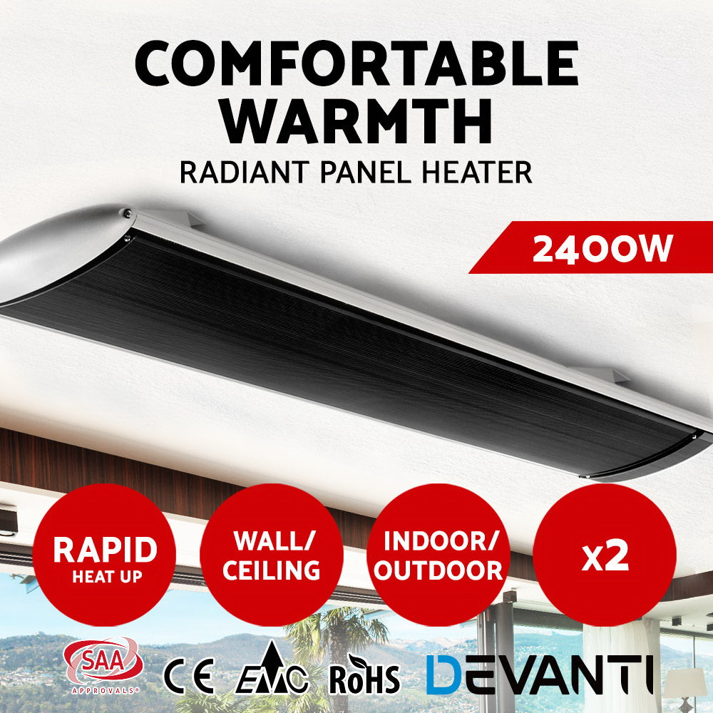 Devanti 2x 2400W Electric Infared Radiant Strip Heater Panel Heat Bar Outdoor