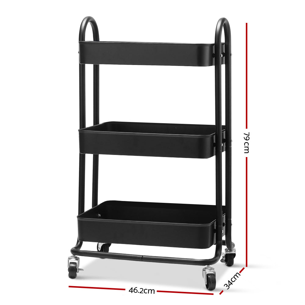 Artiss 3 Tier Kitchen Trolley Storage Cart Portable Rolling Rack Shelf Wheels
