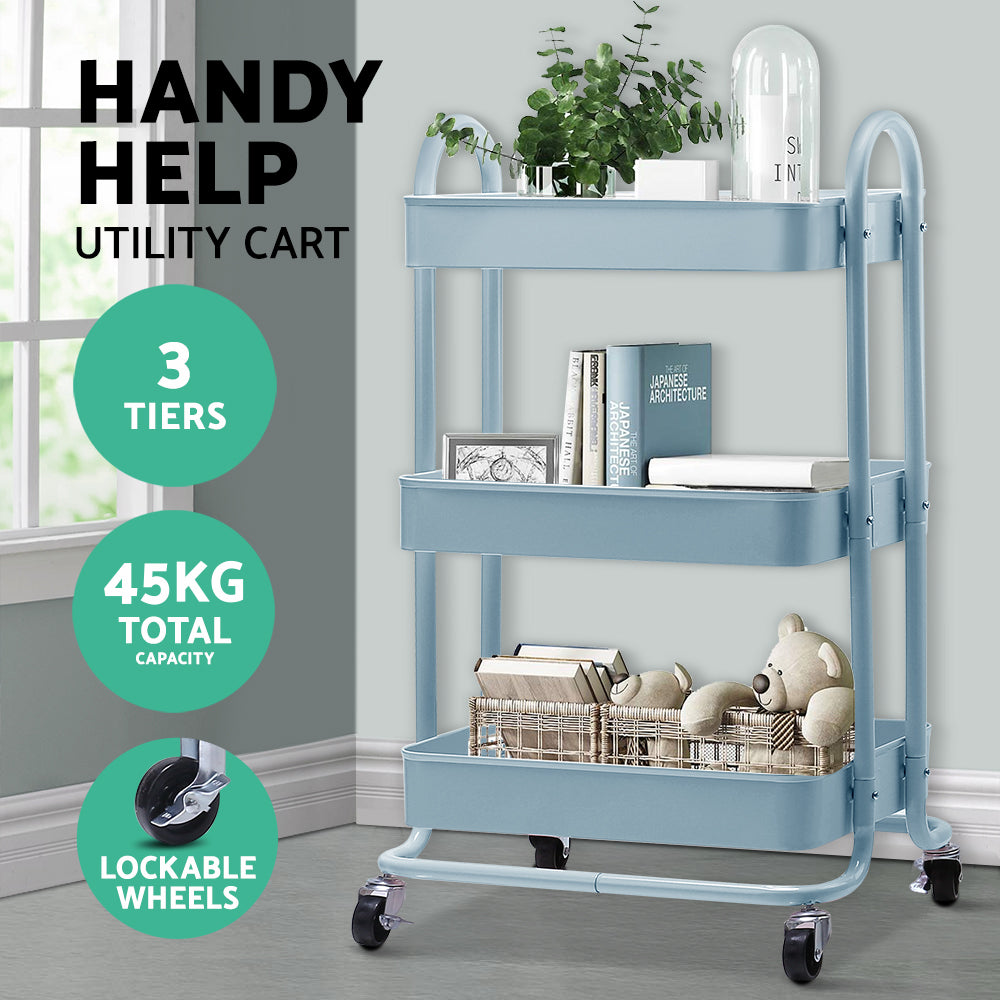 Artiss 3 Tier Kitchen Trolley Cart Utility Rolling Storage Shelf Rack Portable