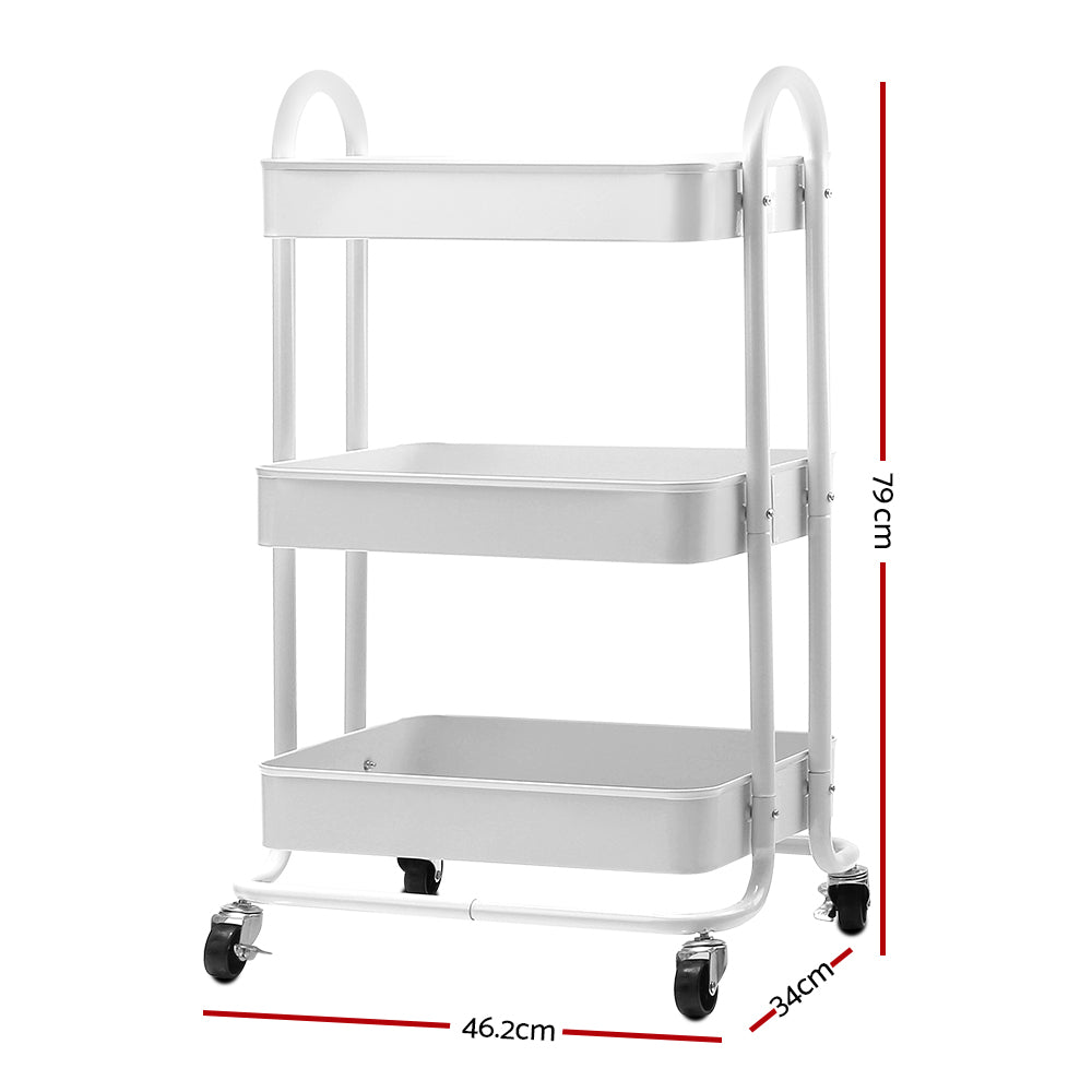 Artiss Kitchen Trolley Storage Cart Portable 3 Tier Rolling Rack Shelf Wheels Organiser