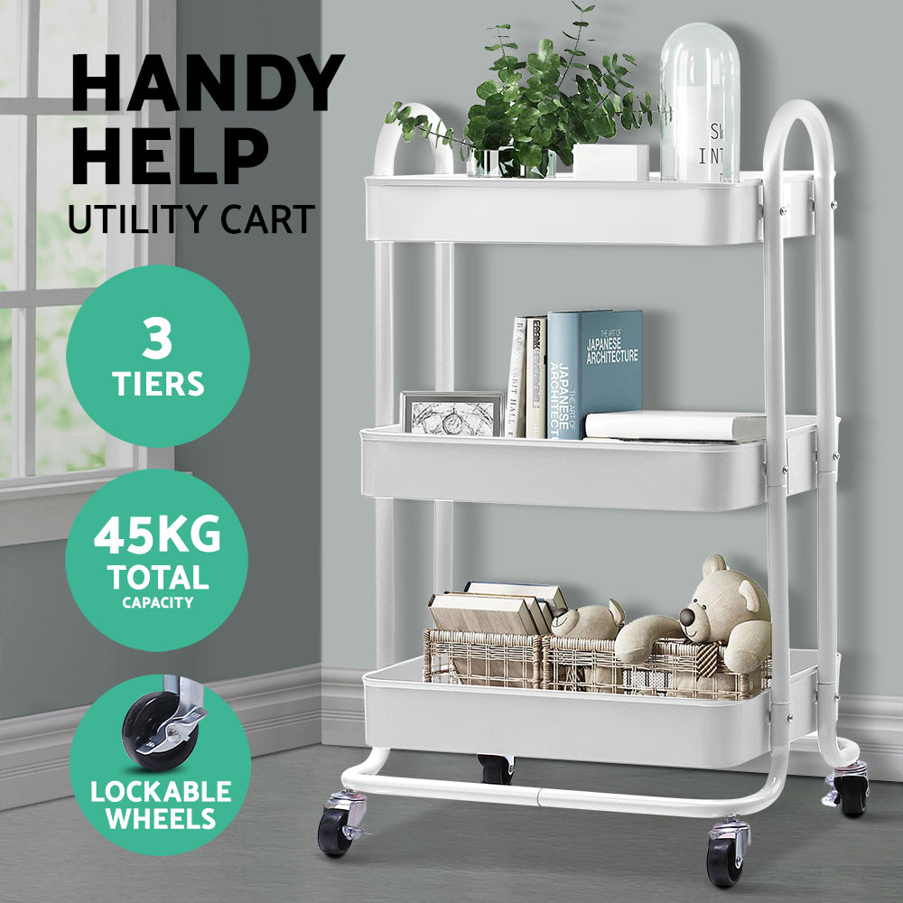 Artiss Kitchen Trolley Storage Cart Portable 3 Tier Rolling Rack Shelf Wheels Organiser