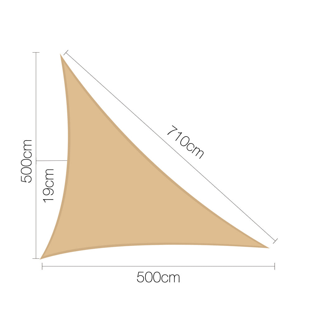 Instahut 5 x 5 x 7.1 Triangle Shade Sail Cloth - Sand Beige