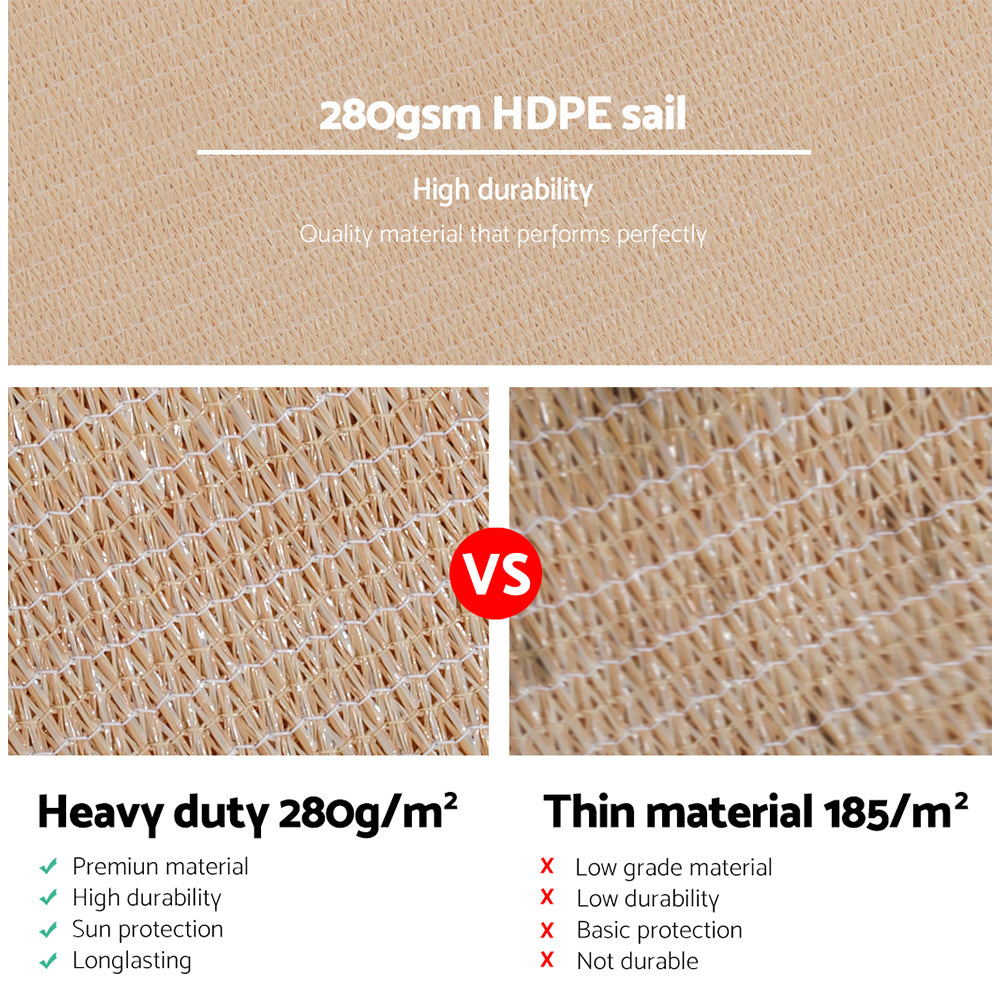 Instahut Shade Sail 6x7m Rectangle 280GSM 98% Sand Shade Cloth