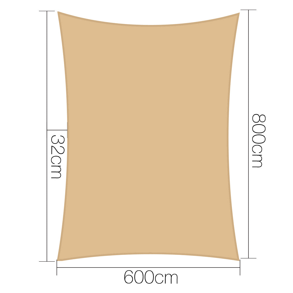 Instahut Shade Sail Cloth Rectangle Shadesail Heavy Duty Sand Sun Canopy 6x8m