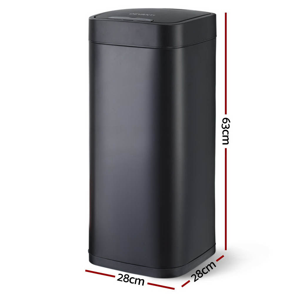 Devanti 40L LCD Stainless Steel Sensor Bin Black