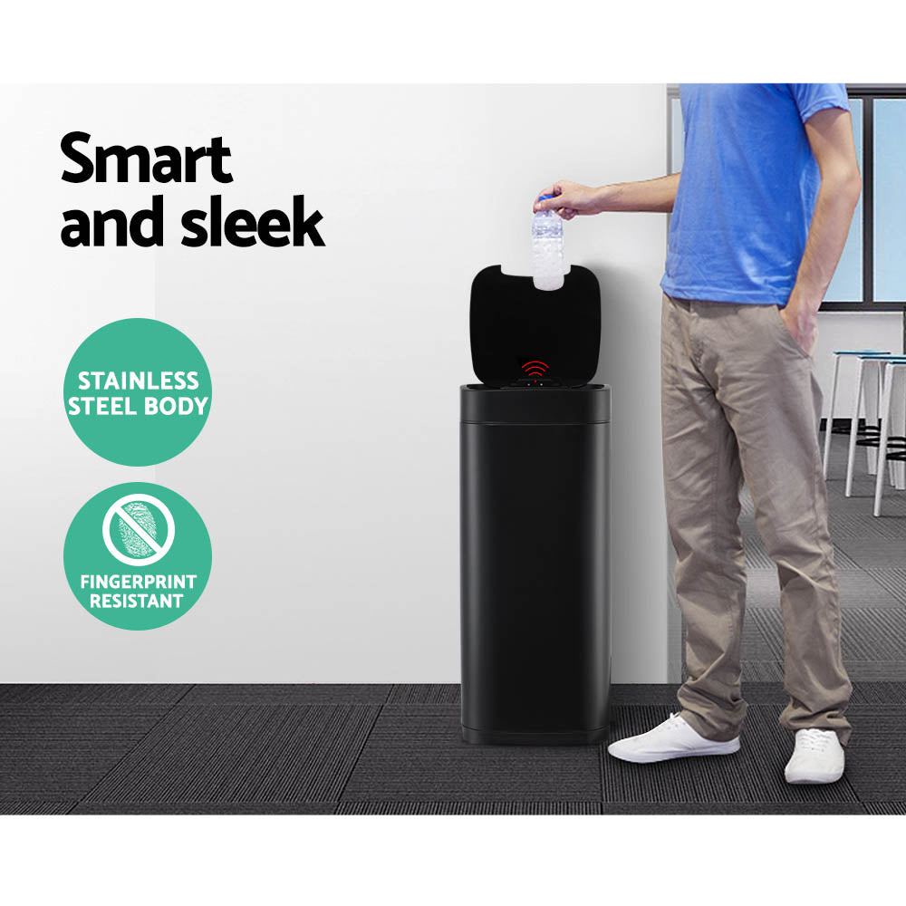 Devanti 40L LCD Stainless Steel Sensor Bin Black