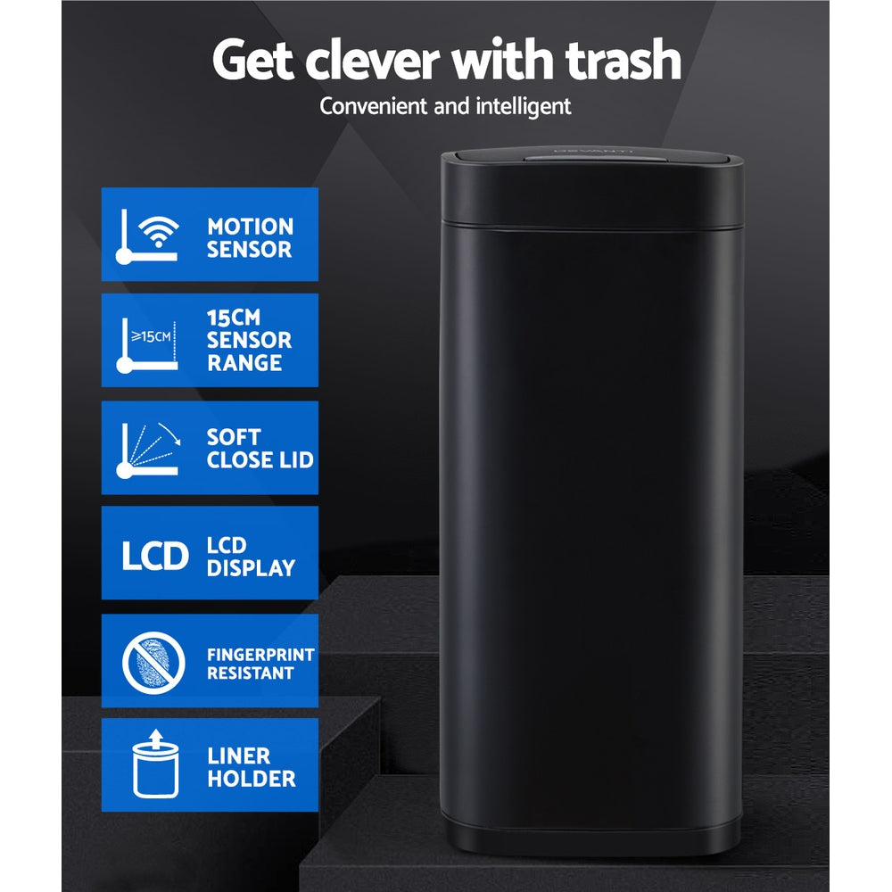 Devanti 40L LCD Stainless Steel Sensor Bin Black