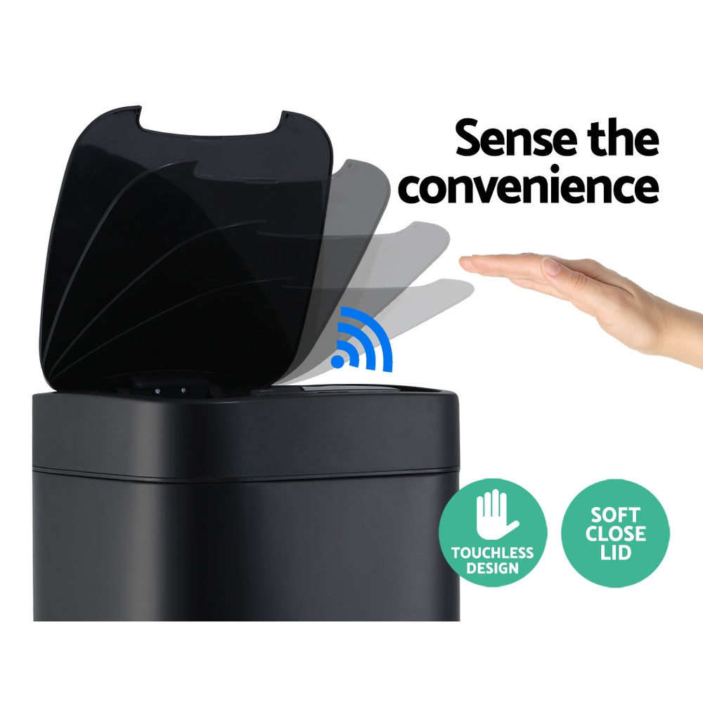 Devanti 40L LCD Stainless Steel Sensor Bin Black