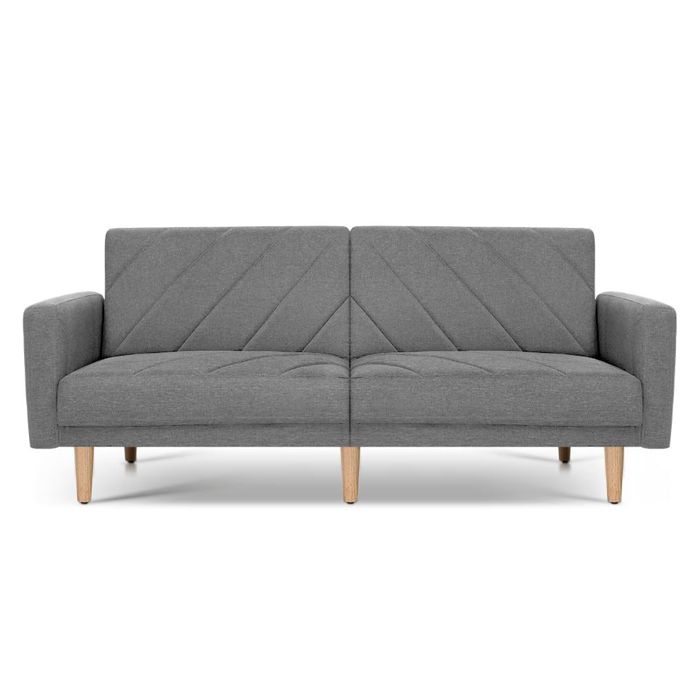Artiss 1950mm 3 Seater Sofa Bed Recliner Lounge Couch Futon Grey Fabric