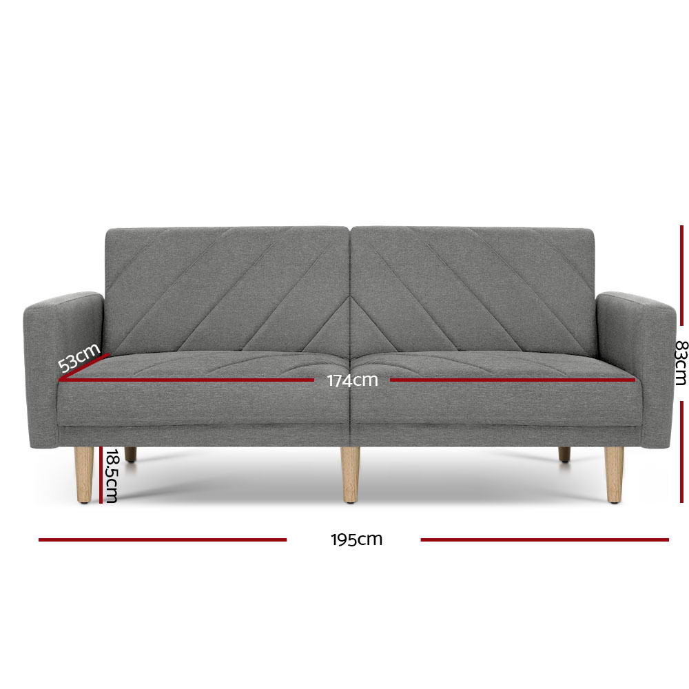 Artiss 1950mm 3 Seater Sofa Bed Recliner Lounge Couch Futon Grey Fabric