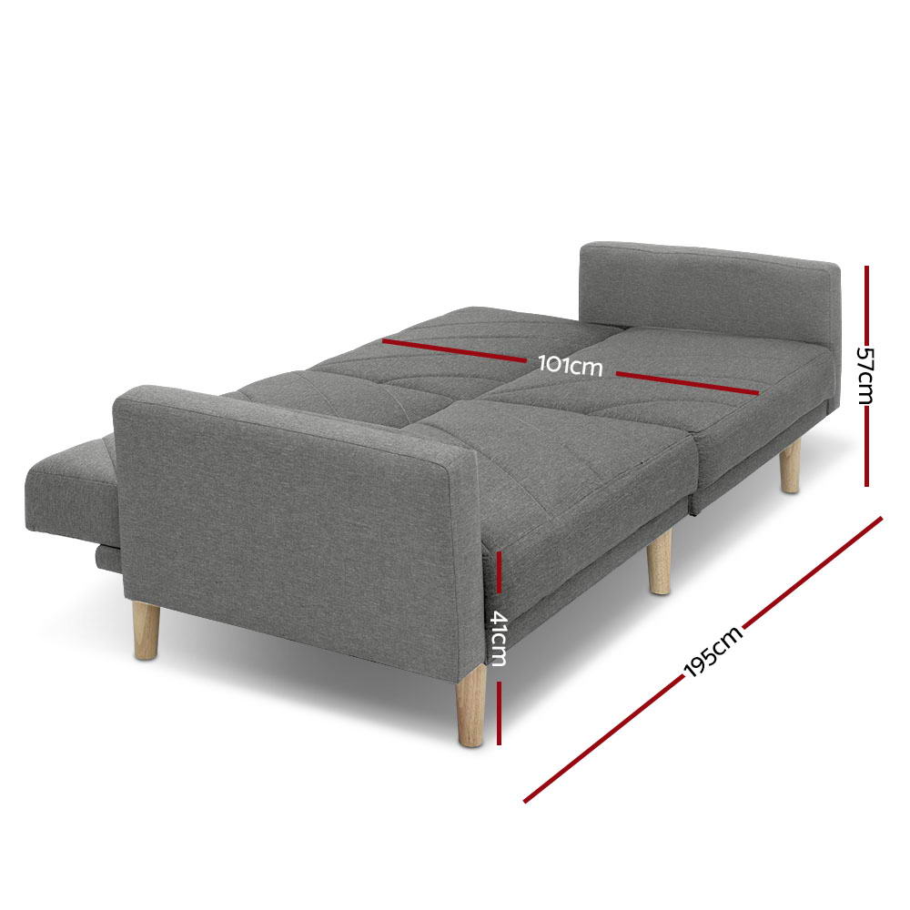 Artiss 1950mm 3 Seater Sofa Bed Recliner Lounge Couch Futon Grey Fabric
