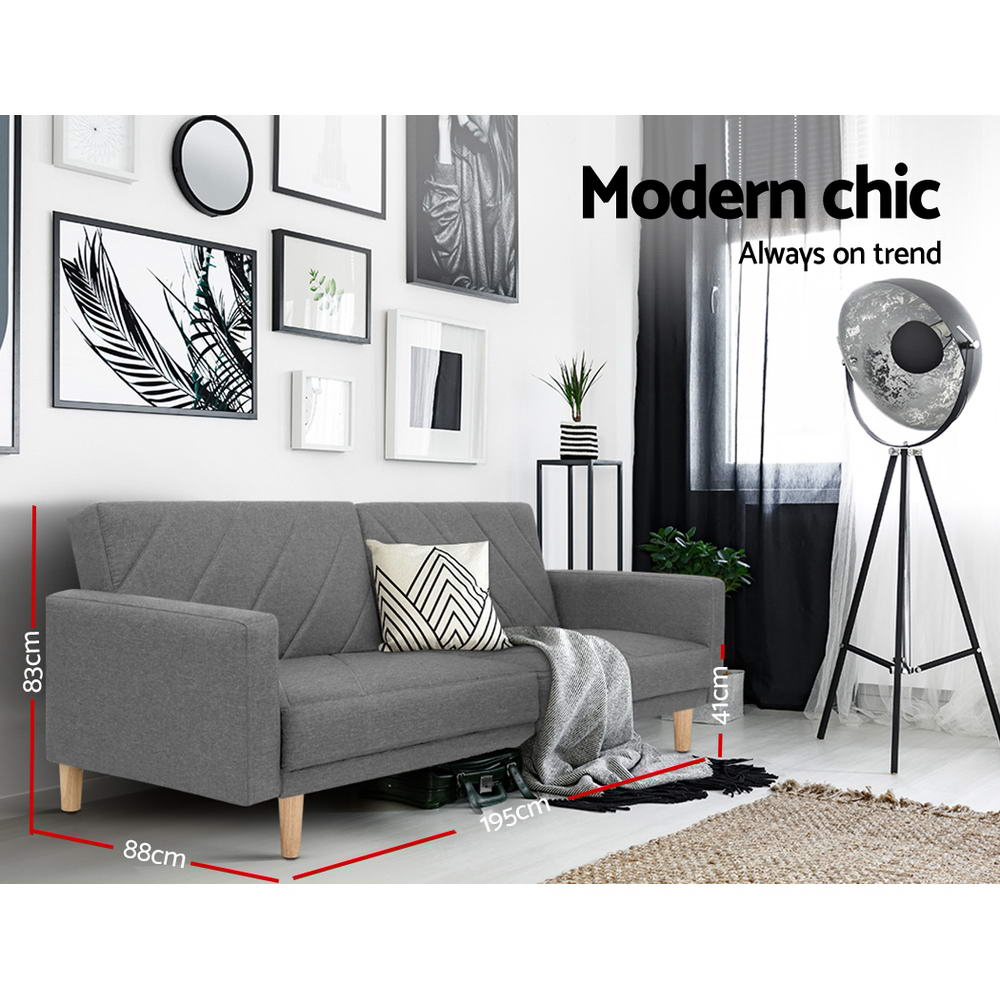 Artiss 1950mm 3 Seater Sofa Bed Recliner Lounge Couch Futon Grey Fabric