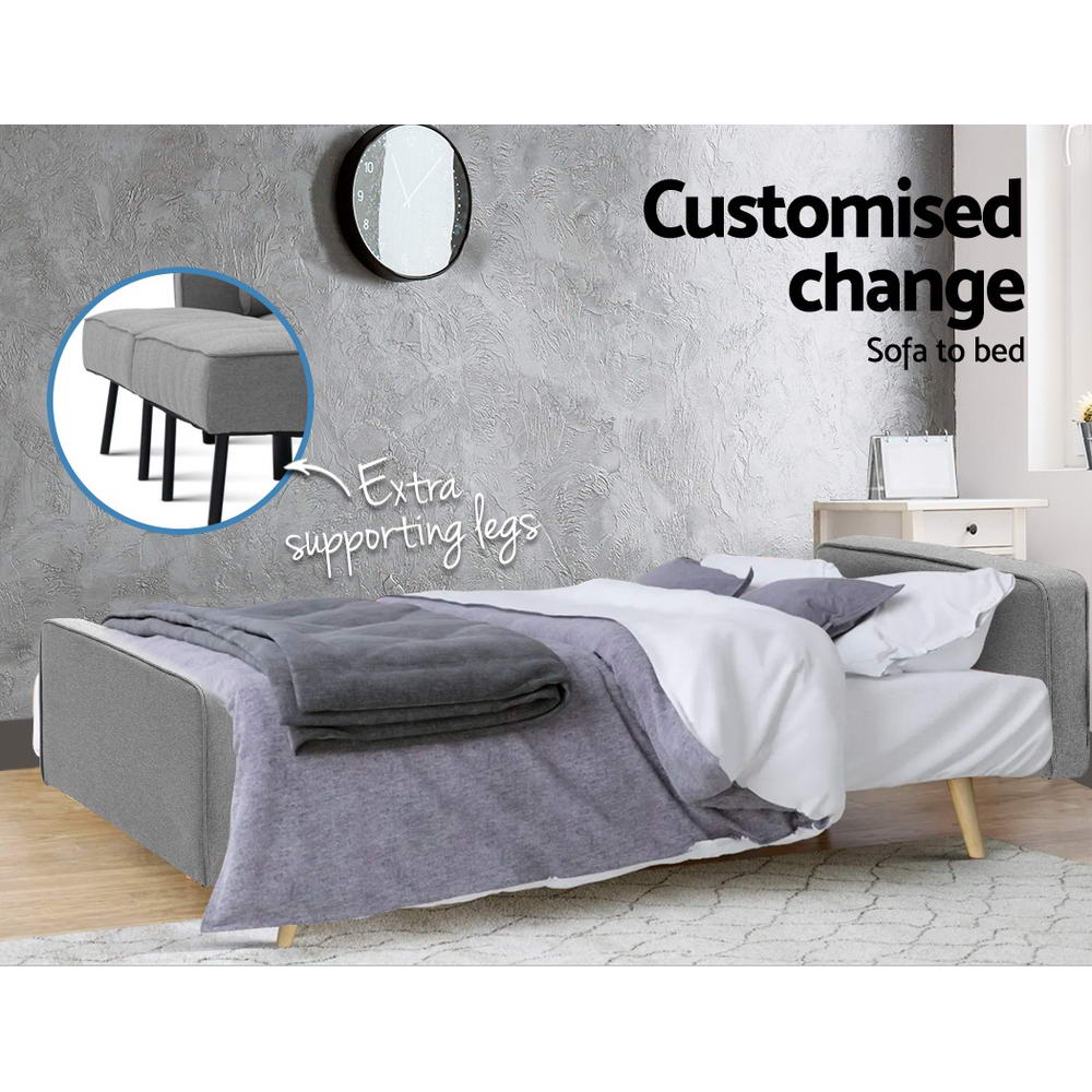 Artiss 1950mm 3 Seater Sofa Bed Recliner Lounge Chair Tufted Plush Fabric Grey