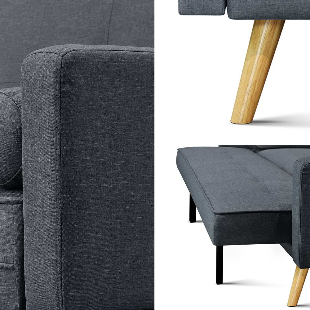 Artiss 3 Seater Fabric Sofa Bed - Charcoal