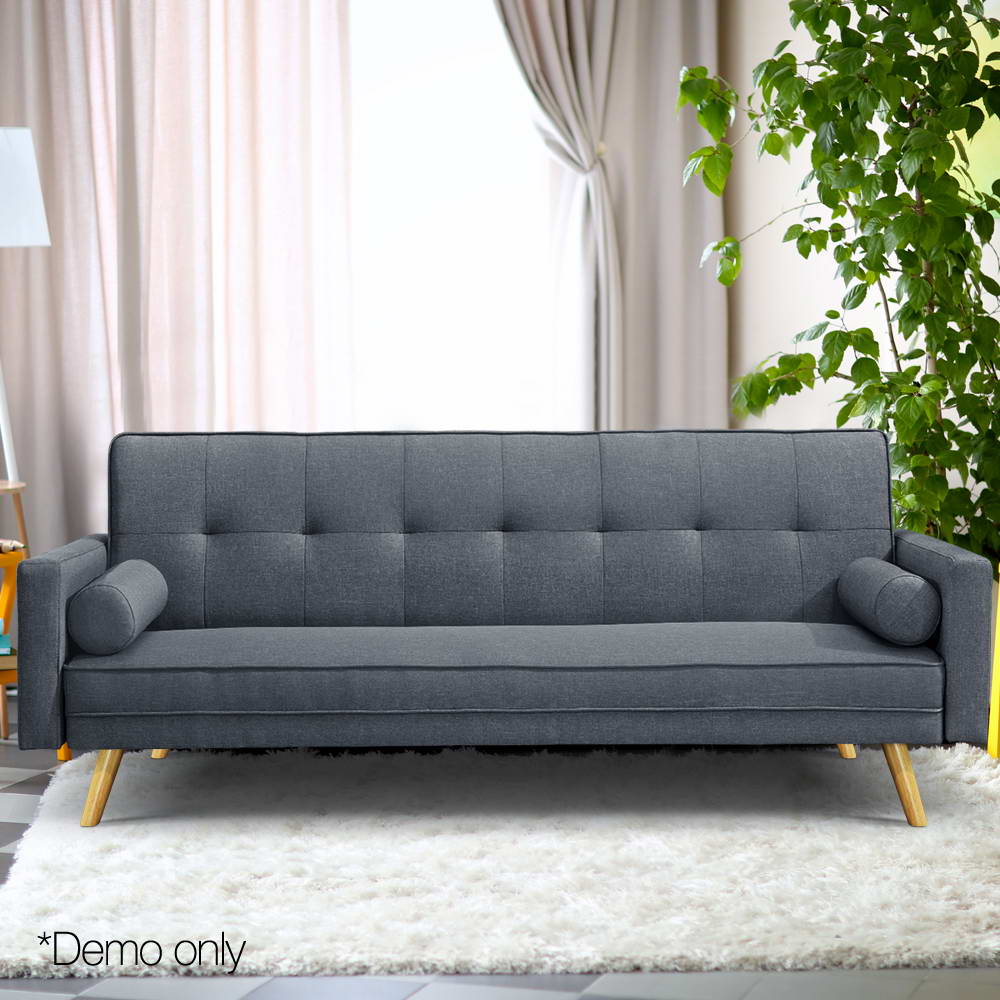 Artiss 3 Seater Fabric Sofa Bed - Charcoal
