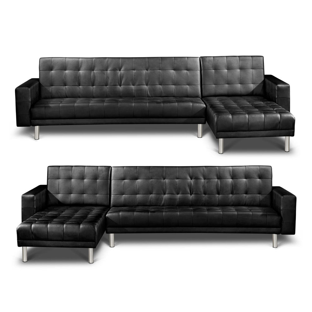 Artiss Modular PU Leather Sofa Bed - Black