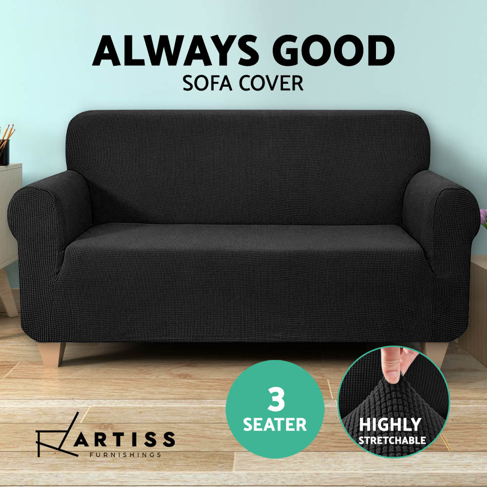 Artiss High Stretch Sofa Cover Couch Lounge Protector Slipcovers 3 Seater Black