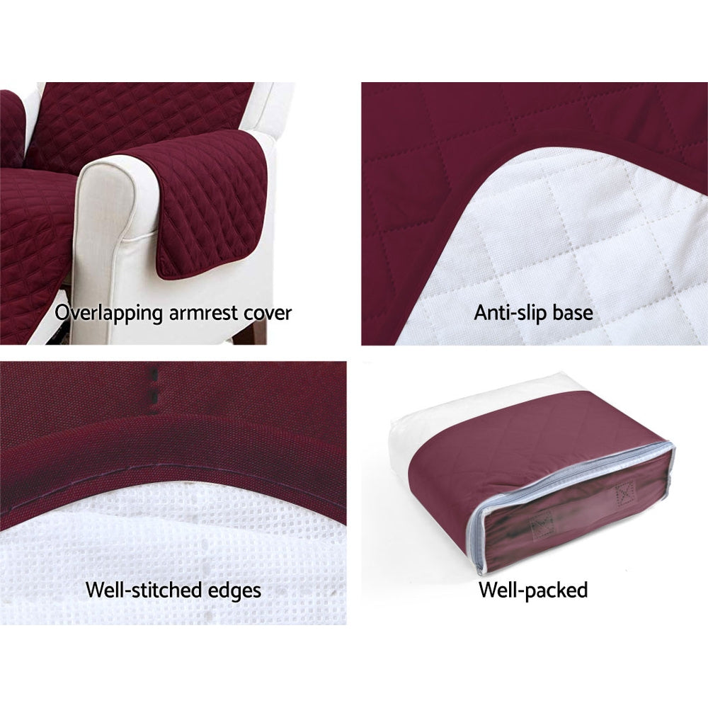 Artiss Sofa Cover Quilted Couch Covers Protector Slipcovers 3 Seater Burgundy