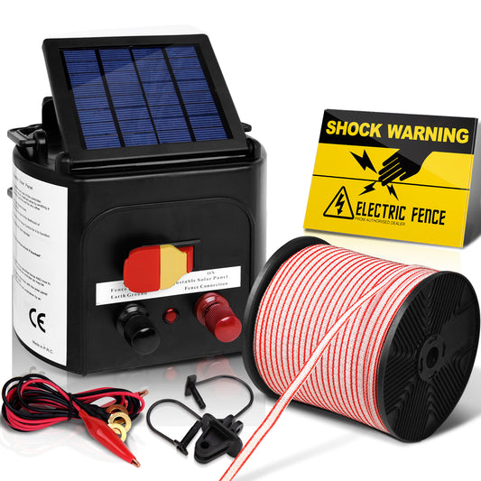 Giantz 3km Solar Electric Fence Energiser Charger with 400M Tape and 25pcs Insulators