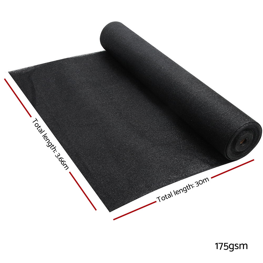 Instahut 70% UV Sun Shade Cloth Shadecloth Sail Roll Mesh Garden Outdoor 3.66x30m Black