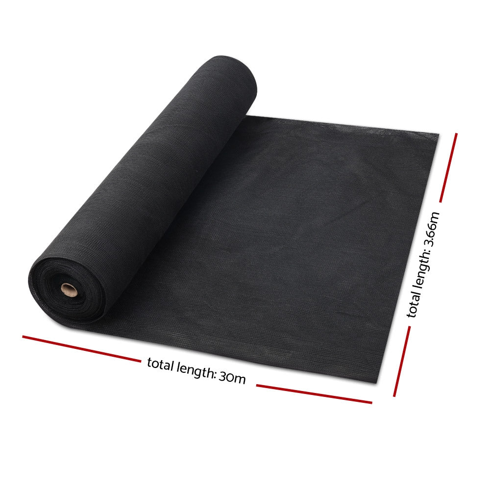 Instahut 3.66x30m 30% UV Shade Cloth Shadecloth Sail Garden Mesh Roll Outdoor Black