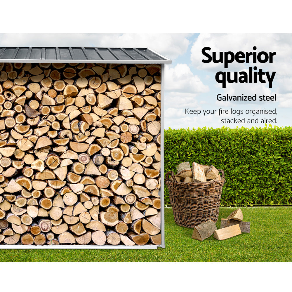 Giantz Log Firewood Storage Shed Galvanised Steel Garden Outdoor 2m³ Shelter 163x83x154CM