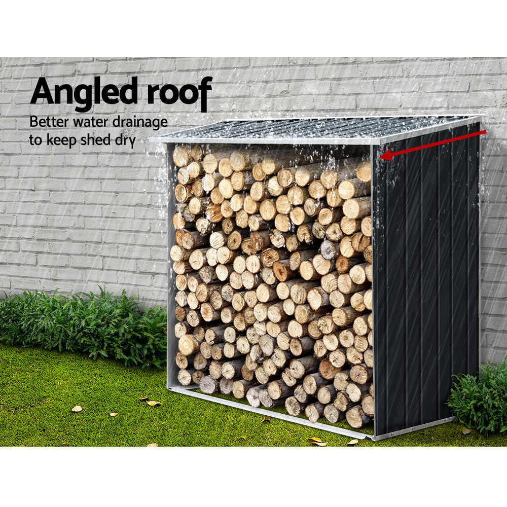 Giantz Log Firewood Storage Shed Galvanised Steel Garden Outdoor 2m³ Shelter 163x83x154CM