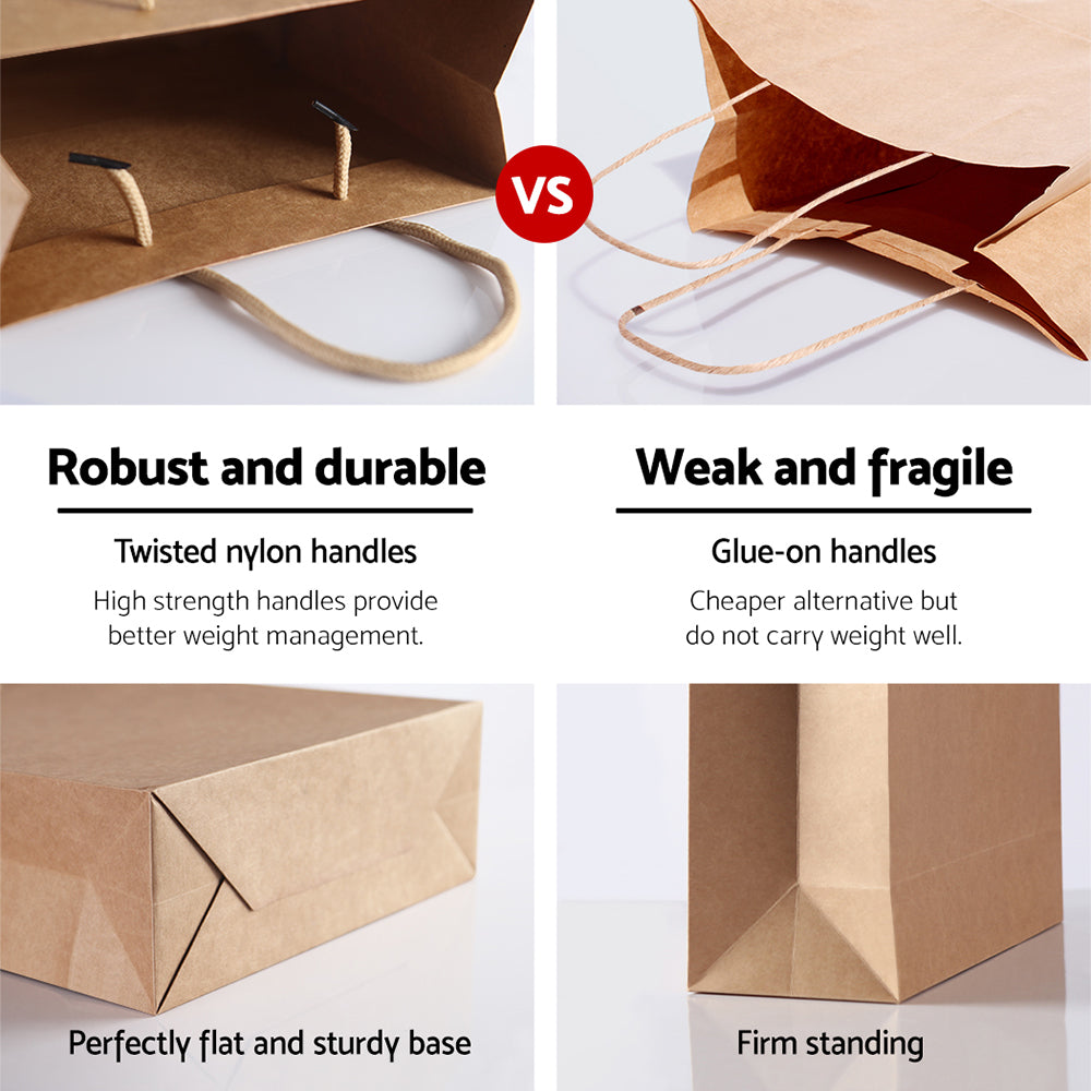 50pcs Kraft Paper Carry Bags Shopping Gift Bag Bulk Brown 280 x 330 x 100mm