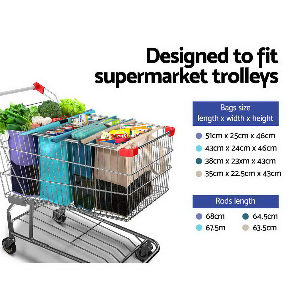 LOTUS Set of 4 Shopping Trolley Bags Reusable Cooler Bag Cart with Bonus 2 Set