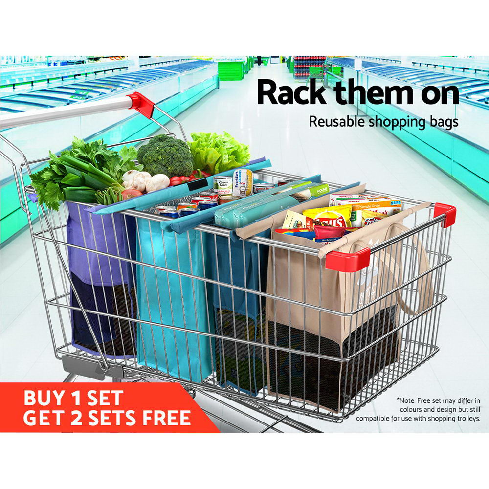 LOTUS Set of 4 Shopping Trolley Bags Reusable Cooler Bag Cart with Bonus 2 Set