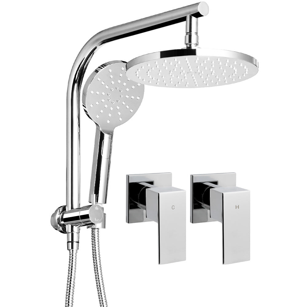WELS Round 9 inch Rain Shower Head and Taps Set Handheld Spray Bracket Rail Chrome
