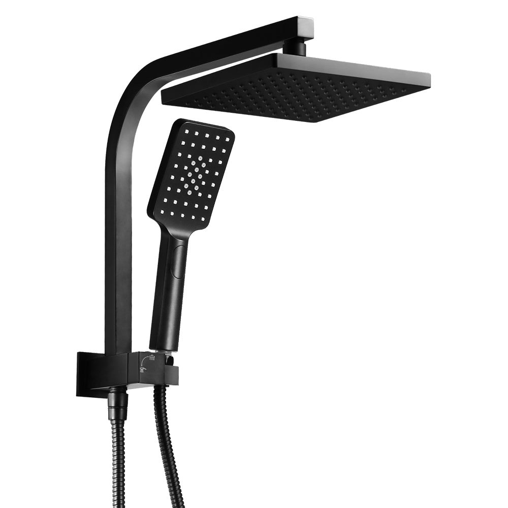 WELS 8 inch Rain Shower Head Square Wall Arm Handheld Spray Bracket Rail Mat Black