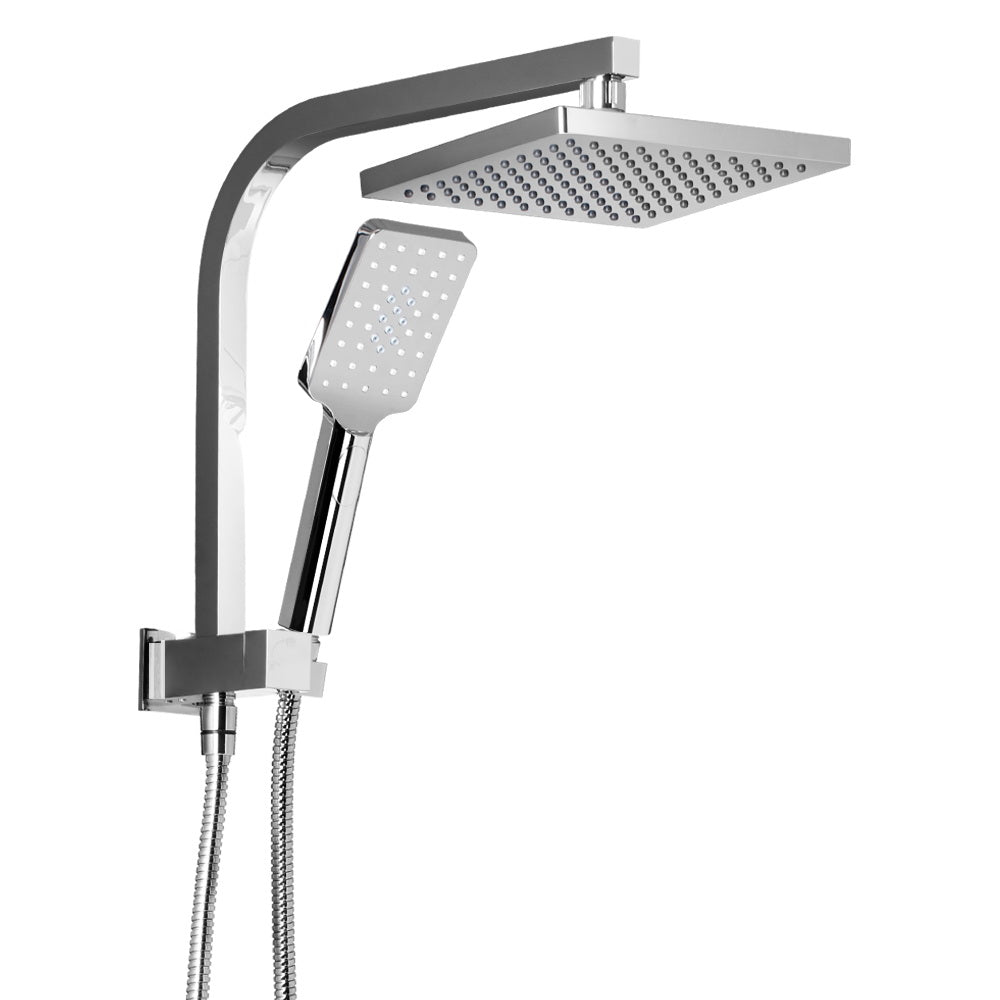 WELS 8 inch Rain Shower Head Square Wall Arm Handheld Spray Bracket Rail Chrome