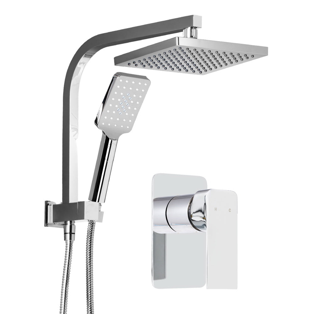 WELS Square 8 inch Rain Shower Head and Mixer Set Handheld Spray Bracket Rail Chrome