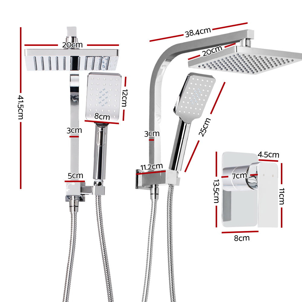 Cefito WELS 8'' Rain Shower Head Mixer Square Handheld High Pressure Wall Chrome