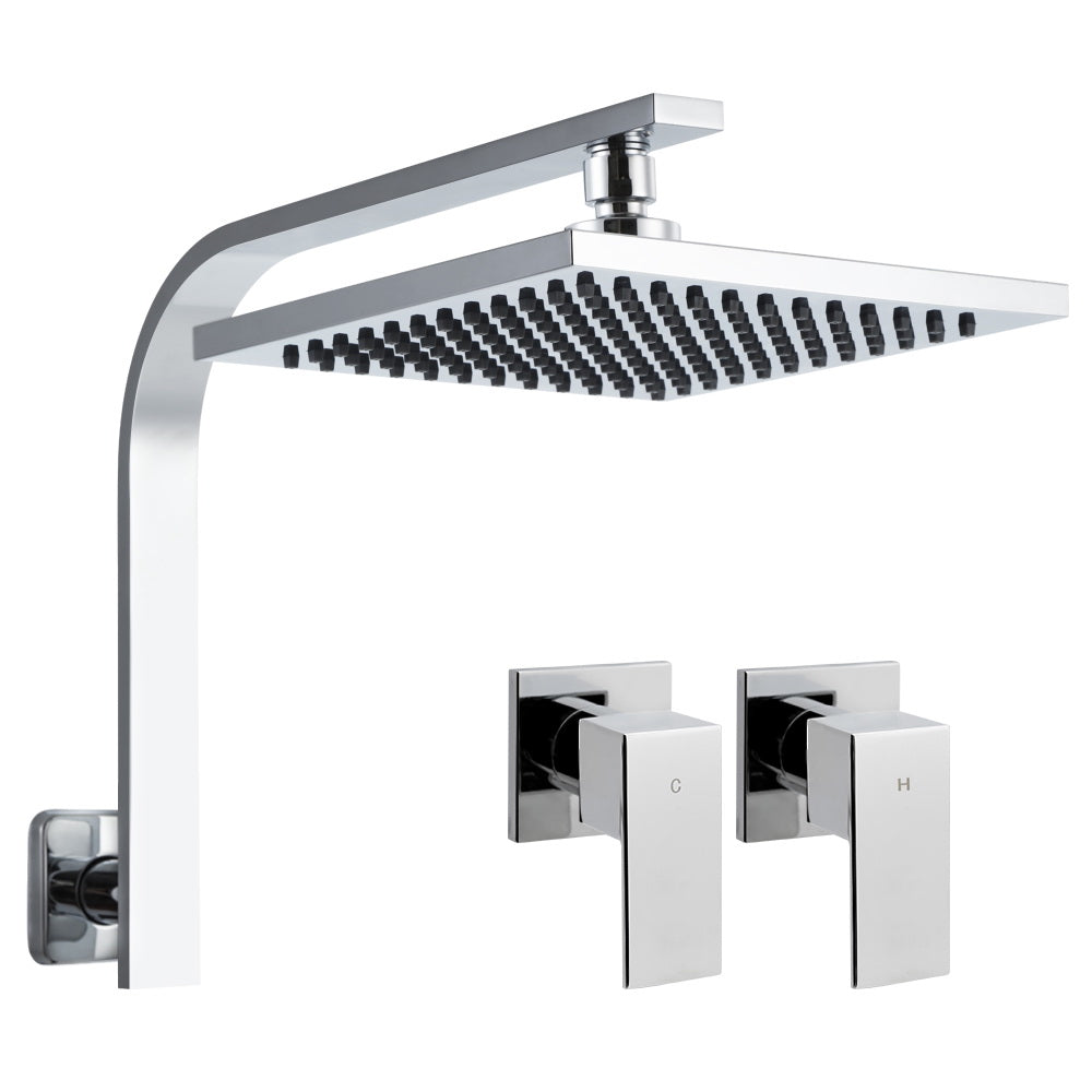 WELS 8" Rain Shower Head Set Gooseneck Square Taps Hand Held High Pressure DIY