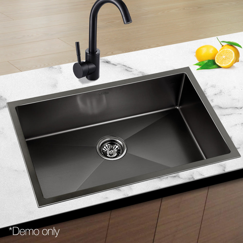 Cefito 70cm x 45cm Stainless Steel Kitchen Sink Under/Top/Flush Mount Black