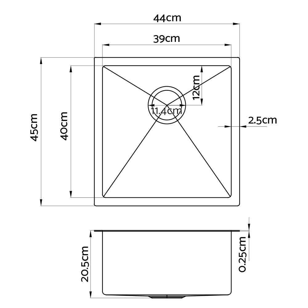 Cefito Handmade Kitchen Sink Stainless steel Sink 44cm x 45cm