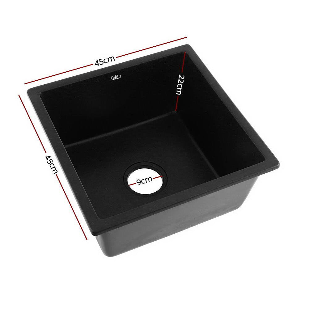 Cefito Stone Kitchen Sink 450X450MM Granite Under/Topmount Basin Bowl Laundry Black