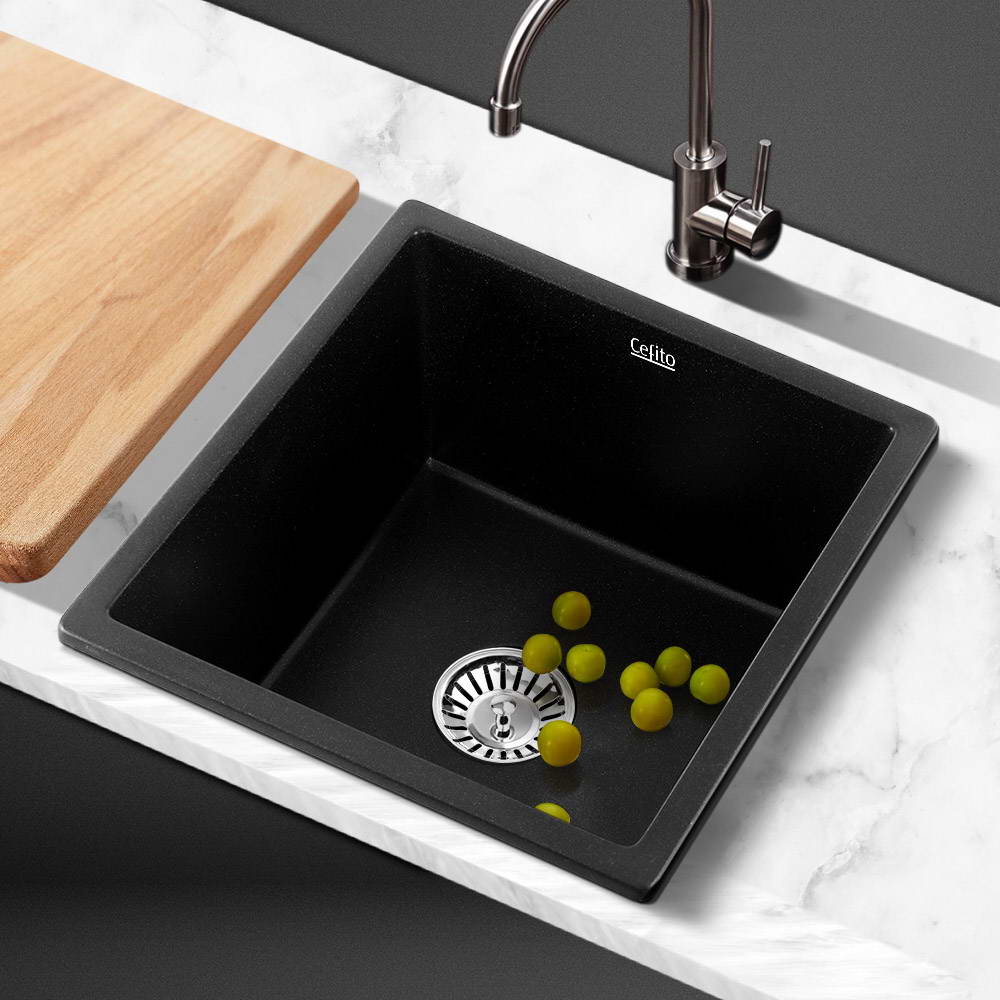 Cefito Stone Kitchen Sink 450X450MM Granite Under/Topmount Basin Bowl Laundry Black