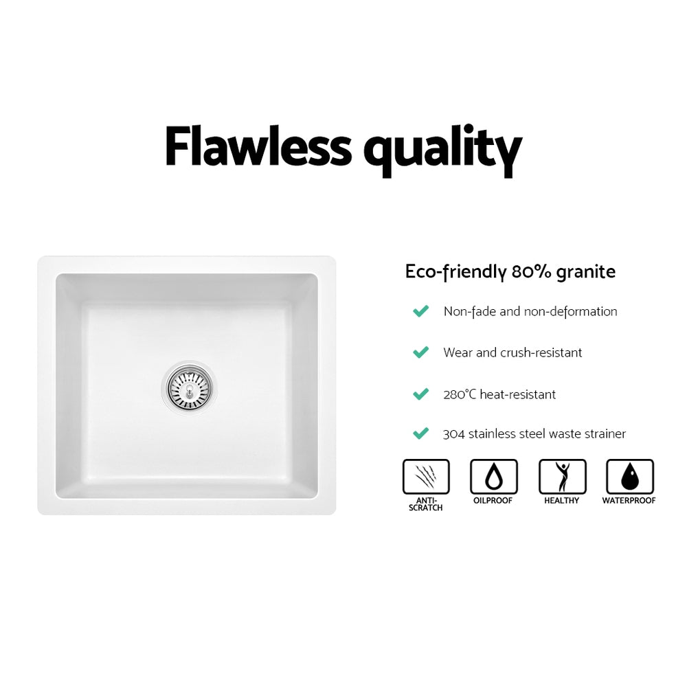 Cefito Stone Kitchen Sink 460X410MM Granite Under/Topmount Basin Bowl Laundry White