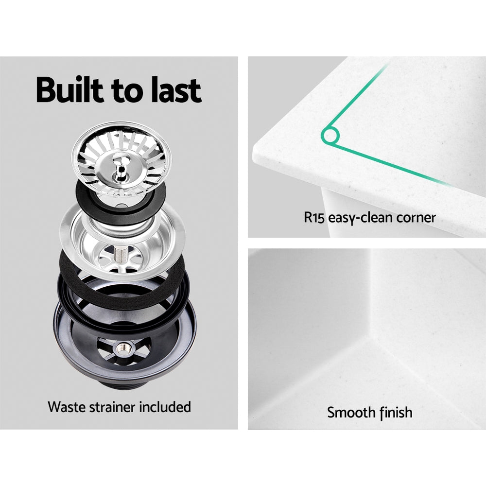 Cefito Stone Kitchen Sink 460X410MM Granite Under/Topmount Basin Bowl Laundry White